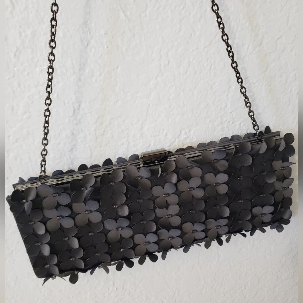 Sondra Roberts Gray flower Petals clutch Bag